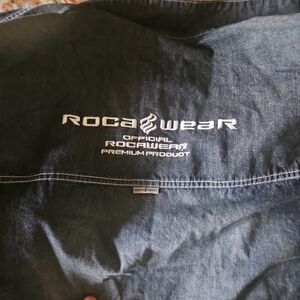 Rocawear denim embroidered button up short sleeve